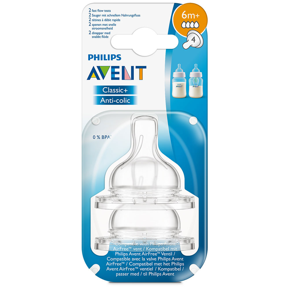 АВЕНТ / AVENT БИБЕРОНИ FAST 4 ДУПКИ 6М+ Х 2