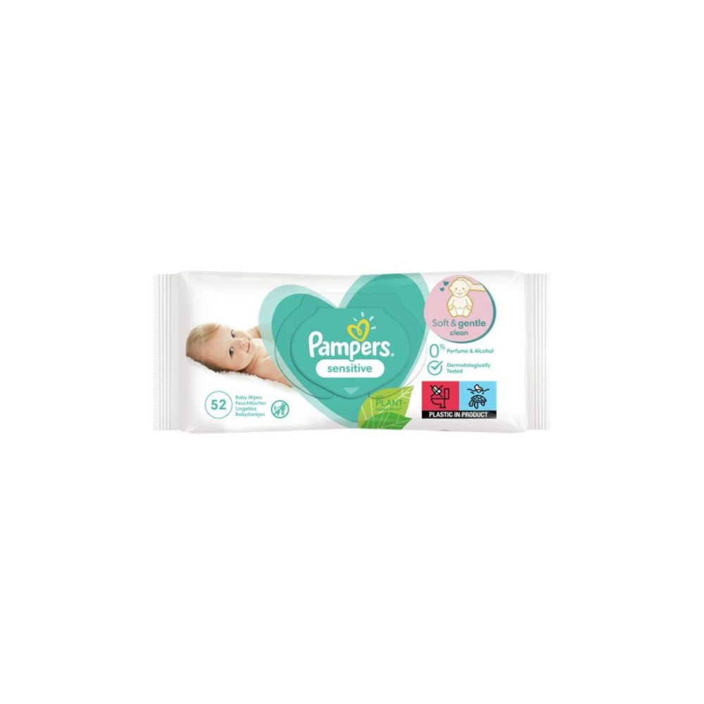 PAMPERS / ПАМПЕРС SENSITIVE МОКРИ КЪРПИ  X 52 БРОЯ