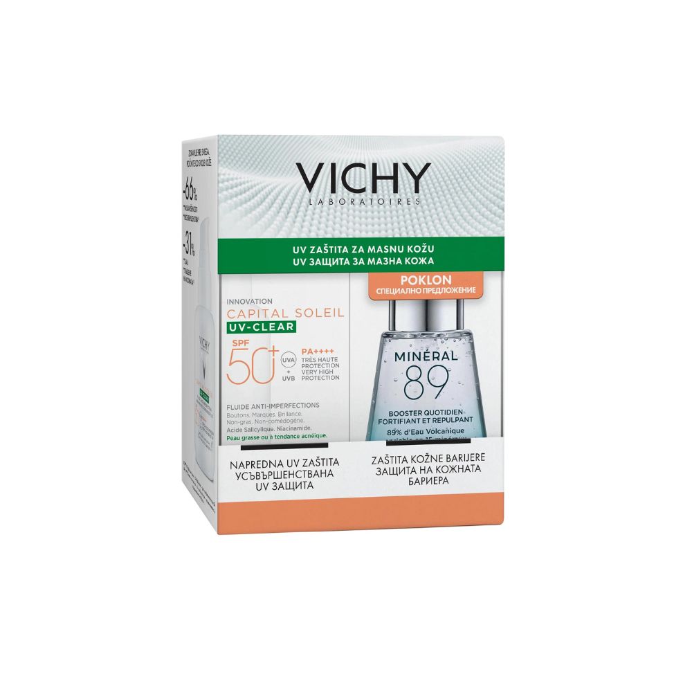 VICHY / ВИШИ SOLEIL SPF50+ UV-CLEAR ФЛУИД ЗА ЛИЦЕ 40МЛ + MINERAL 89 БУСТ