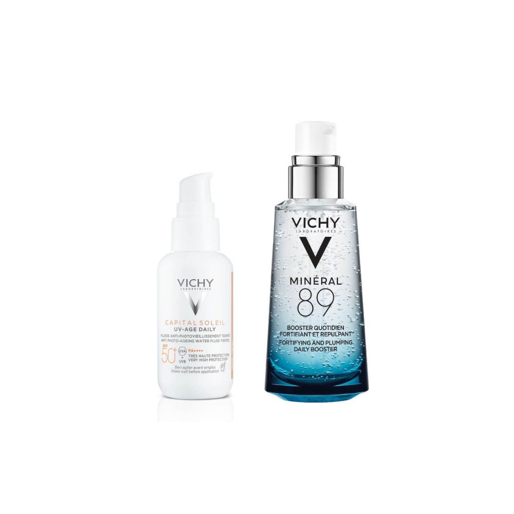 VICHY / ВИШИ SOLEIL SPF50+ UV-AGE ФЛУИД ЗА ЛИЦЕ 40МЛ + MINERAL 89 БУСТЕР