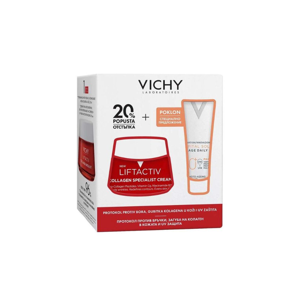 VICHY / ВИШИ КОМПЛЕКТ LIFTACTIV COLLAGEN SPECIALIST ДНЕВЕН КРЕМ 50МЛ + SOLEIL SPF 230205