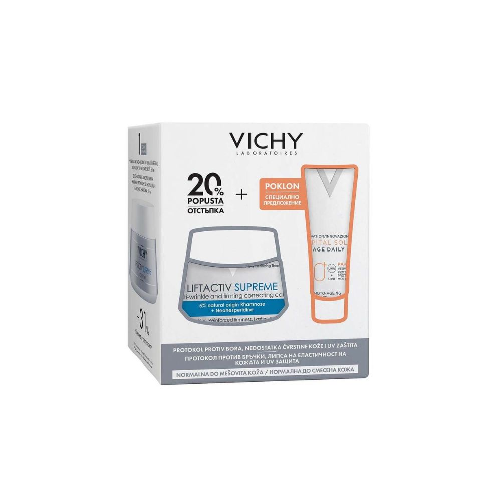 VICHY / ВИШИ КОМПЛЕКТ LIFTACTIV SUPREME КРЕМ ЗА НОРМЛНА КОЖА 50МЛ + SOLEIL SPF UV ПРОМО 230281