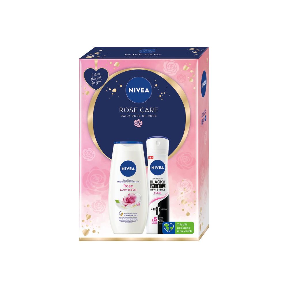 NIVEA / НИВЕА КОМПЛЕКТ ROSE CARE ДУШ ГЕЛ ROSE 250МЛ + ДЕЗОДОРАНТ B&W INVISIBLE CLEAR 150МЛ