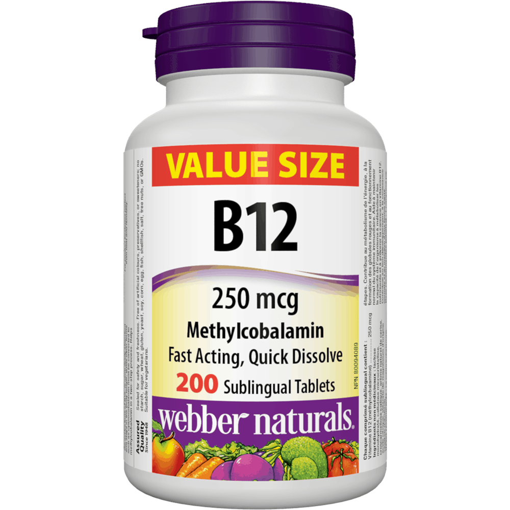 WEBBER NATURALS/ Витамин В12 (метилкобаламин) 250 µg/ 200 сублингвални таблетки