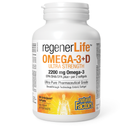 NATURAL FACTORS/ Regener Life™/ Омега-3 (ЕРА /DHA 680/335) + Витамин D3 500 IU/ 90 софтгел капсули