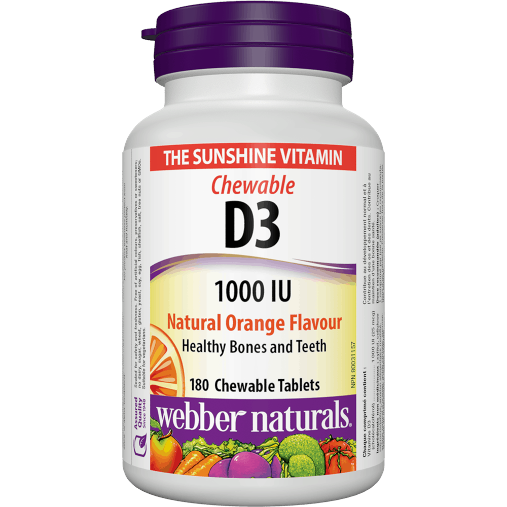 WEBBER NATURALS/ Витамин D3 1000 IU/ 180 дъвчащи таблетки (с вкус на портокал)