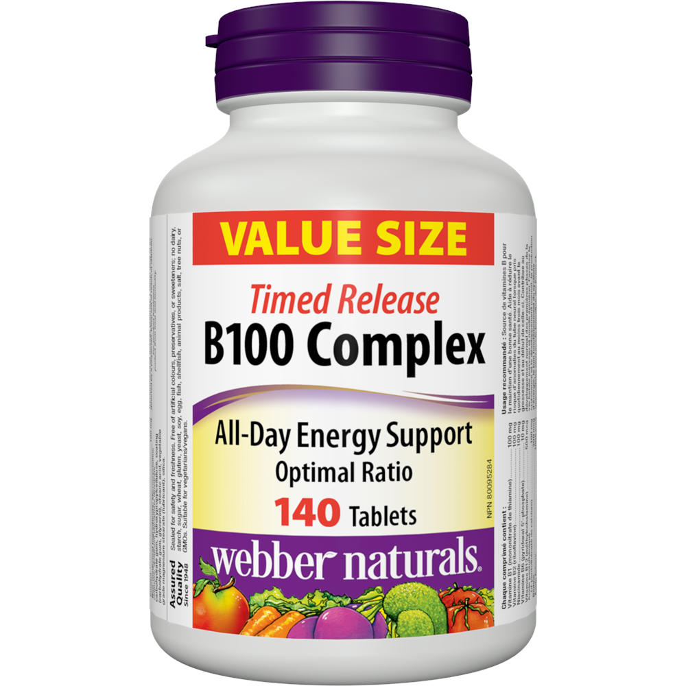 WEBBER NATURALS/ Vitamin B100 Complex/ 140 таблетки (с удължено освобождаване)