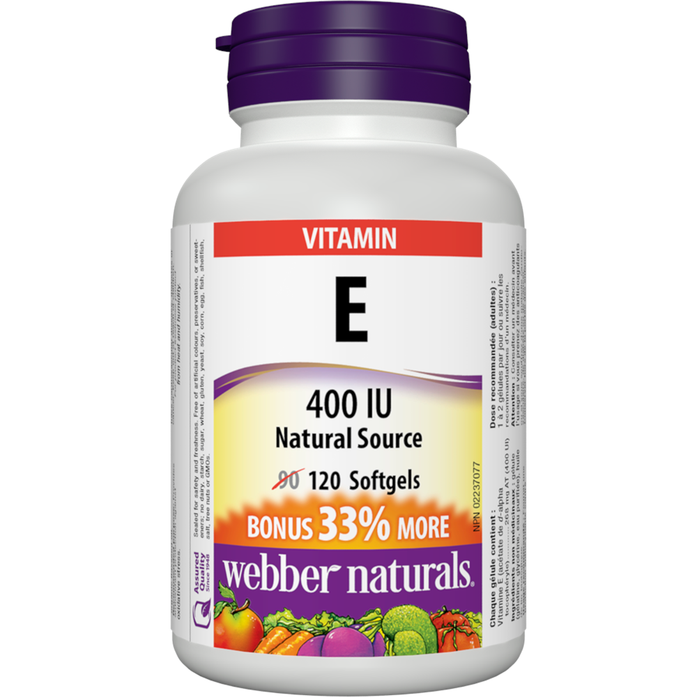 WEBBER NATURALS/ Витамин Е (d-алфа токоферил ацетат) 400 IU/ 120 софтгел капсули