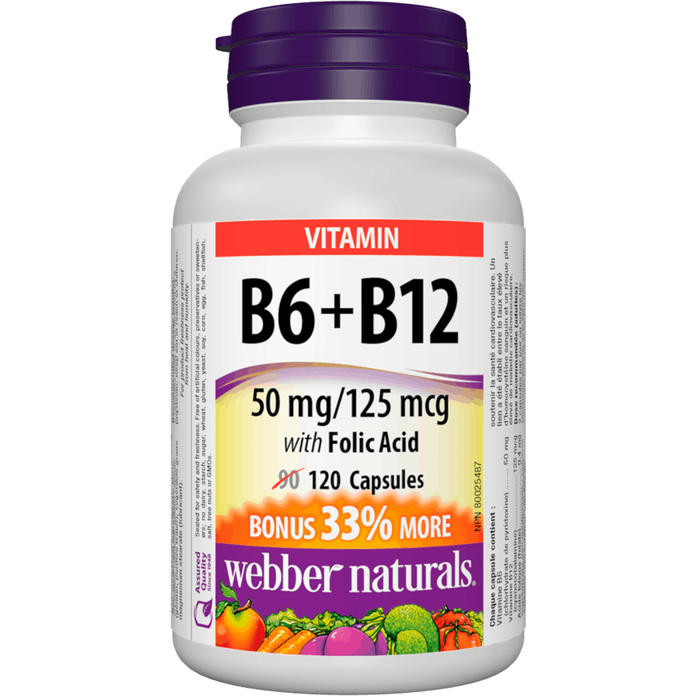 WEBBER NATURALS/ Витамин В6 +В12 + Фолиева киселина/ 120 капсули