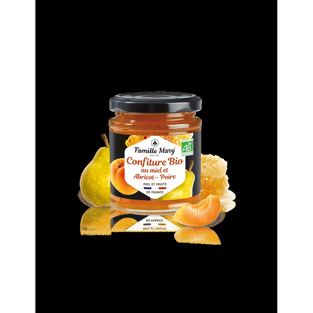 Famille Mary/Confiture au miel et Abricot Poire bio/Конфитюр от био круши, кайсии с мед/220 g