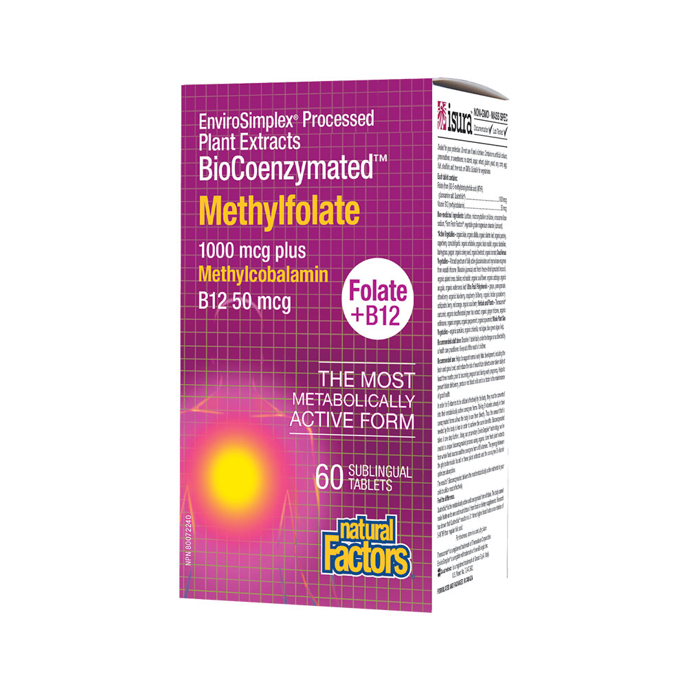 Natural Factors/Methylfolate+B12 BioCoenzymated™/ Метилфолат (Фолиева киселина)+Витамин В12 50 mcg/60 таблетки