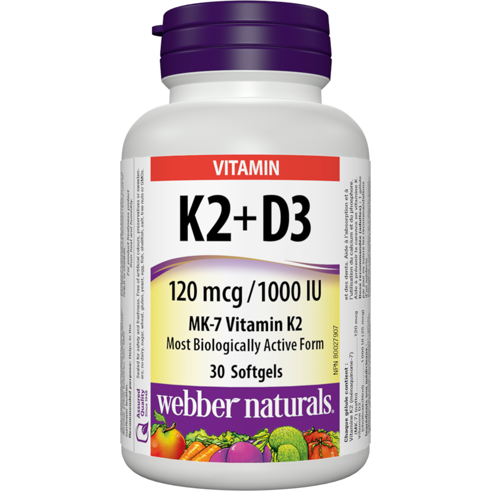 WEBBER NATURALS/Витамин К2 120 µg + D3 1000 IU х 30 софтгел капсули