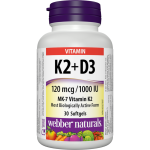 WEBBER NATURALS/Витамин К2 120 µg + D3 1000 IU х 30 софтгел капсули