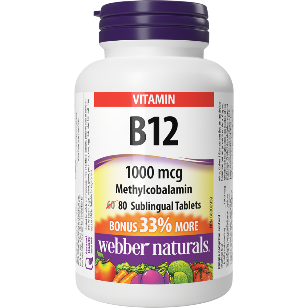 WEBBER NATURALS/Витамин В12 1000 µg (метилкобаламин) x 80 сублингвални таблетки