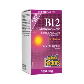 Natural Factors/Vitamin B12 1000 µg/180 сублингвални таблетки + 30 бонус 